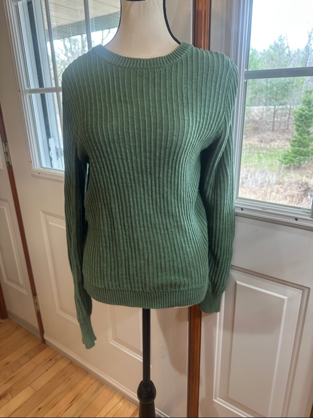 Frank & Oak Green Ribbed Crewneck Sweater